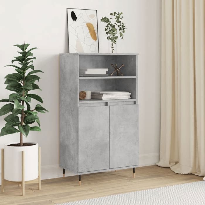 vidaXL Buffet haut Gris béton 60x36x110 cm Bois dingénierie 831480