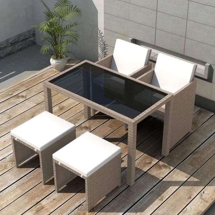 VX - Salon de jardin encastrable avec coussins 5 pcs Rotin Beige