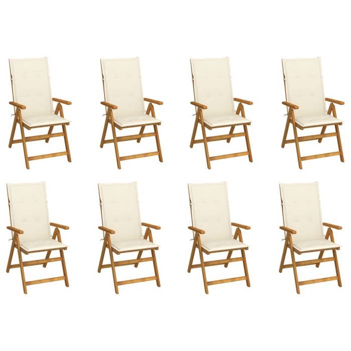 vidaXL Chaises pliables de jardin acacia Lot de 8 avec coussins - vue 2
