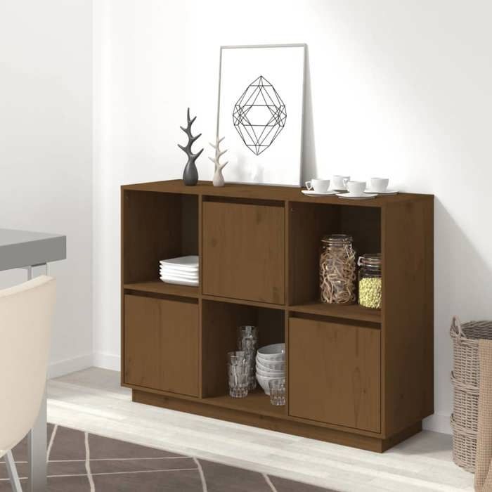 814357 vidaXL Buffet Marron miel 110.5x35x80 cm Bois massif de pin