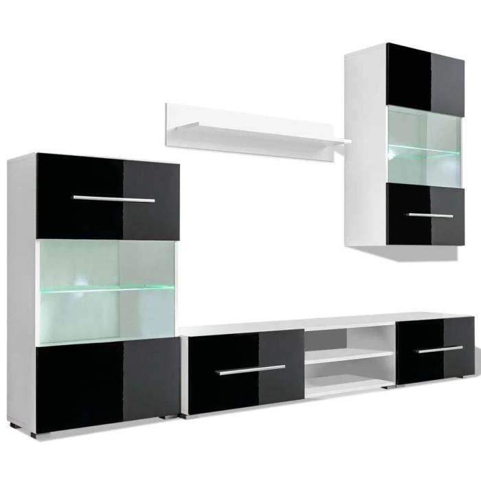 meuble tv mural 5 pièces avec éclairage led noir hao-0f060801243864