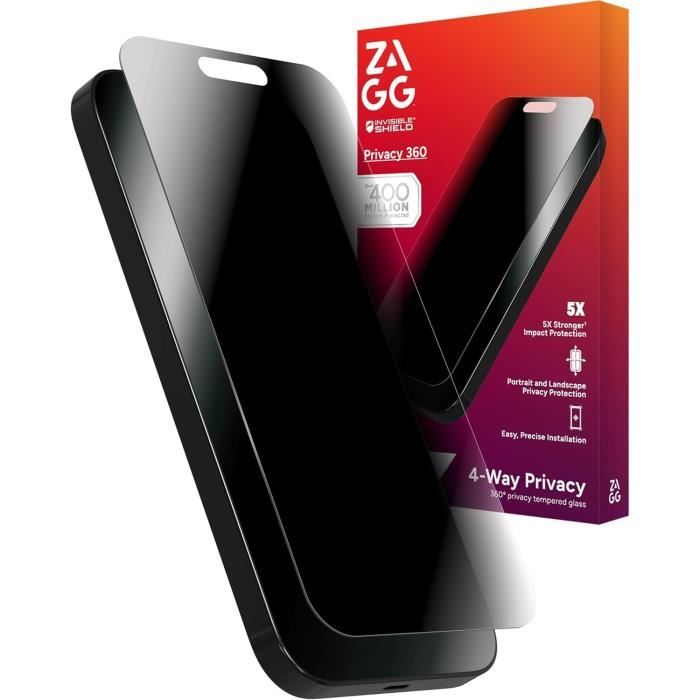 ZAGG InvisibleShield Glass Elite Privacy 360 Protecteur décran en verre trempé pour iPhone 16 Pro Max 6.9-pouces
