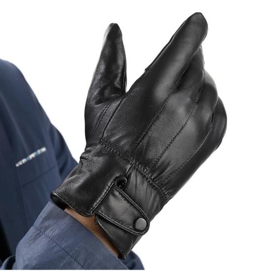 Gants D'hiver En Cuir PU Pour Hommes - Doublure Polaire Corail - Écran Tactile Sur 10 Doigts - Taille M Et L - Pour Conduite, Extérieur, Camping - 13