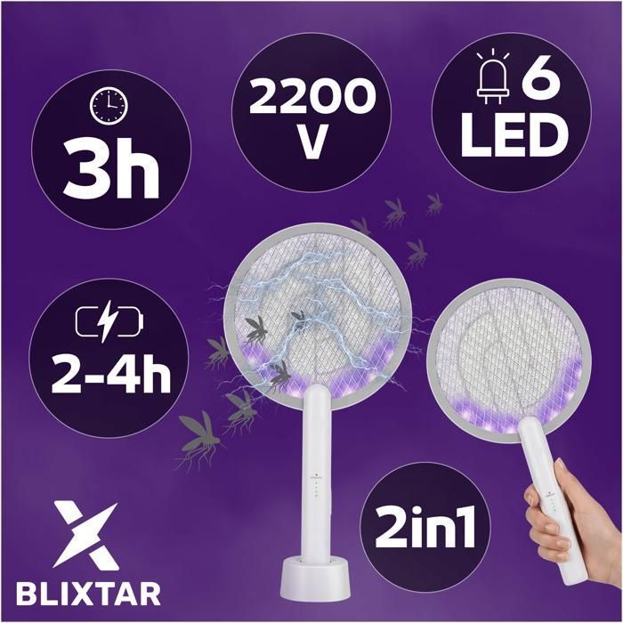 Lynarc Raquette Électrique Anti-Moustiques 2-en-1 – Lampe UV + Tapette Rechargeable Pliable, 365-395 Nm, 1000 MAh