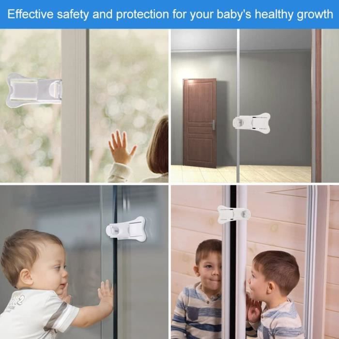 4 PCS Bloque Porte Coulissante Bébé Adhésif Sécurité Enfant Porte