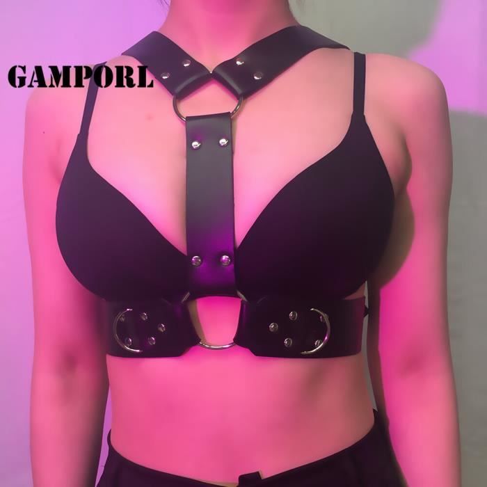 BBOHSS Harnais de corps pour femme - Porte-jarretelles tendance - Grande taille - Chaîne en métal - Style punk, gothique, carnaval, festival, danse, Noir, Taille unique