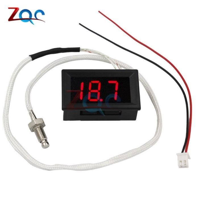 Thermomètre Numérique Digital LED Rouge DC 12V Type K Avec Capteur M6 | Mesure -30°C à 800°C