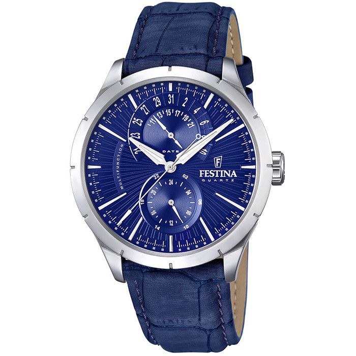 Montre Festina Elegance F16573-7 Cuir bleu Bracelet croco
