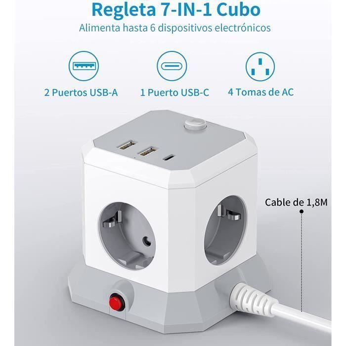 LENCENT Cube rallonge multiprise 2M avec 4 Prises AC, 3 USB et 1