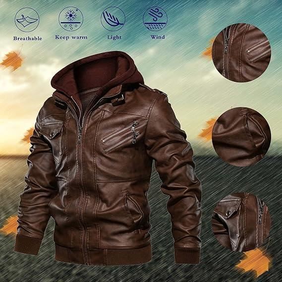 Veste Homme Hiver Chaud Polaire Veste Cuir Noir Blousons Capuche Hiver  Veste Doublé Et Épaisse Grande Taille Blouson Motard Cuir