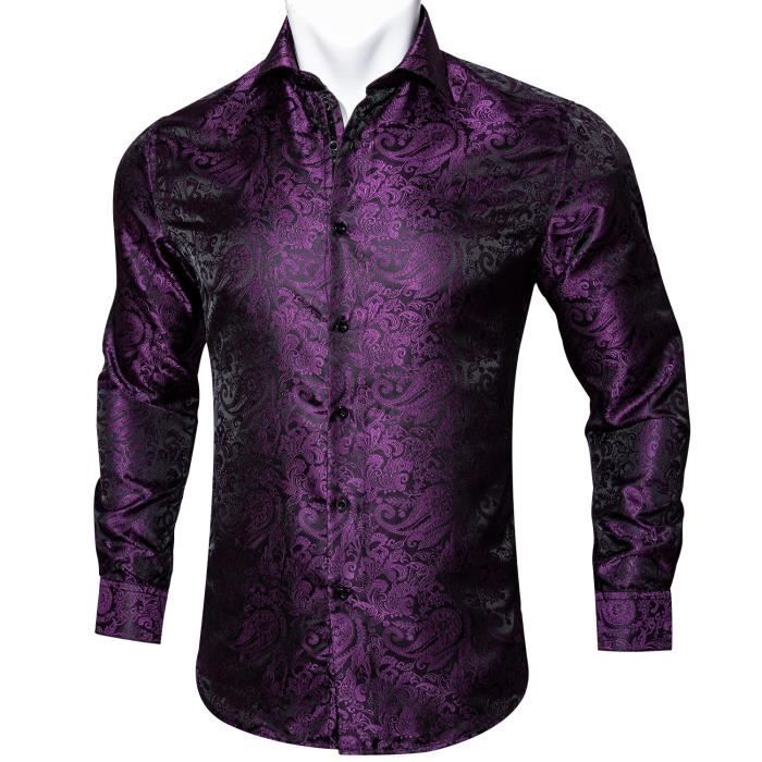 Chemise chemisette chemise en soie a motif Paisley violet pour homme tenue decontractee a manches longues de styliste CY 0408 D30 Blanc Cdiscount Pret a Porter