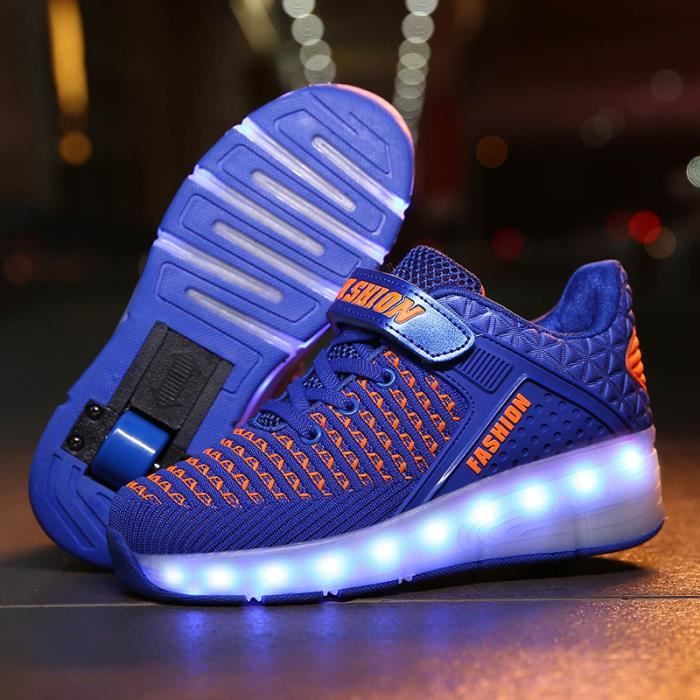 Baskets Enfants Roller Bleu USB Charge Sneaker avec une roue LED