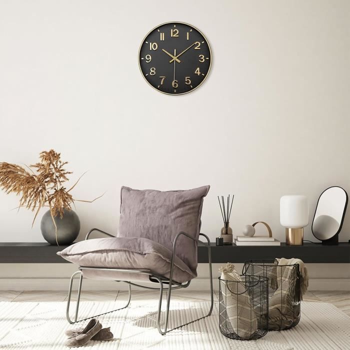 Horloge Murale Silencieuse 30 Cm – Chiffres Arabes 3D Noirs, Quartz Sans Tic-Tac, Moderne Et Élégante Pour Salon, Chambre, Cuisine