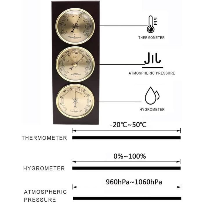 Station météo analogique aluminium hygromètre thermomètre baromètre  intérieur & extérieur