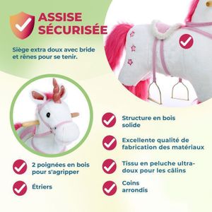 JOUET À BASCULE Licorne à bascule, animal avec étriers, selle et f JOUET À BASCULE Licorne à bascule, animal avec étriers, selle et f