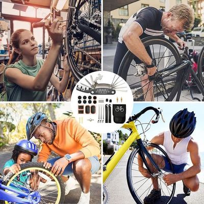 Kit d'outils de réparation de vélo avec mini pompe à vélo, multi-outils,  changeur de pneus, patchs auto-adhésifs et sac de vélo