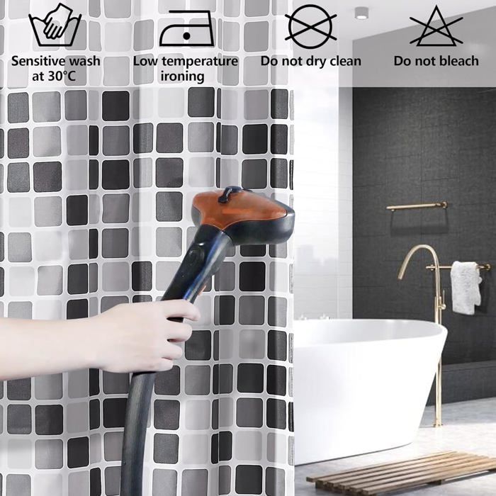 Rideau De Douche Anti-Moisissure CHENKEE - 200x220cm Blanc - 12 Crochets Inclus