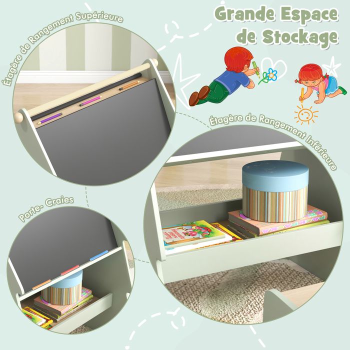 Tableau Enfant 3 En 1 COSTWAY - Chevalet Double Face + Rangement | Jouet Créatif Dès 3 Ans