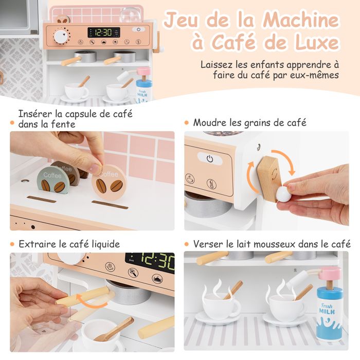 GOPLUS Cuisine Enfant Rose Avec Son – Moulin à Café, Machine à Laver, Accessoires – 70x30x88 Cm – Dès 3 Ans – Jeu De Rôle Immersif