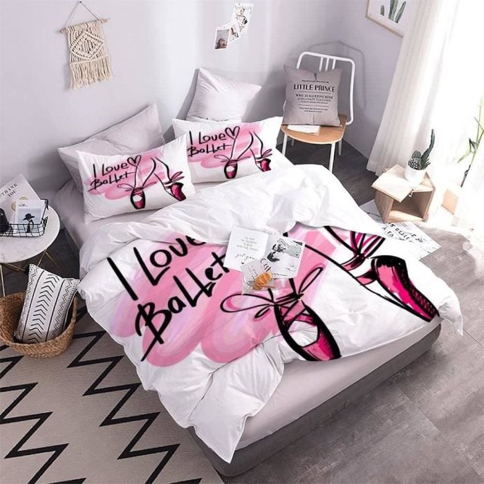 Housse De Couette Fille De Ballet 140X200 Enfant Ado Fille 3D Rose Parure De Lit 1 Personne Microfibre 3 Pieces Housse De Cdiscount Maison