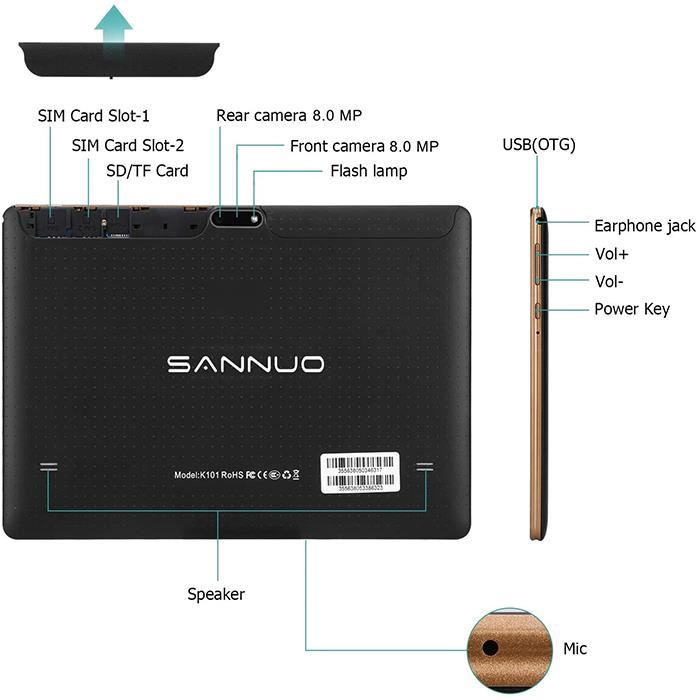 Tablette Tactile 10" - SANNUO 4G/Wifi - 4Go2