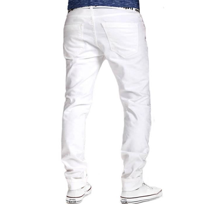 Jeans Homme slim fit FONDUPIN Blanc Tissu stretch Poches cotes Fermeture eclair
