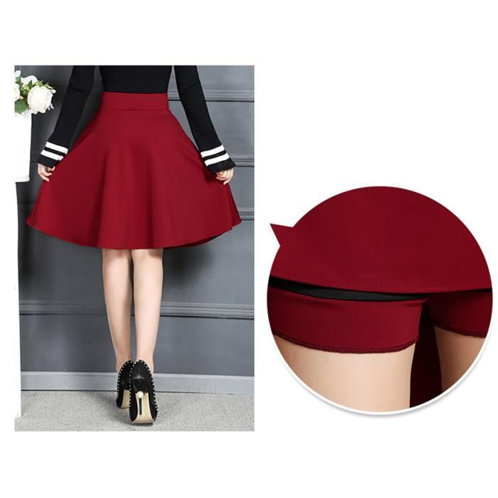 Mini Jupe aux Genoux Femmes Stretch Taille Haute Evasee Plaine Patineuse Rouge M Waist 60 70 CM Rouge Cdiscount Pret a Porter