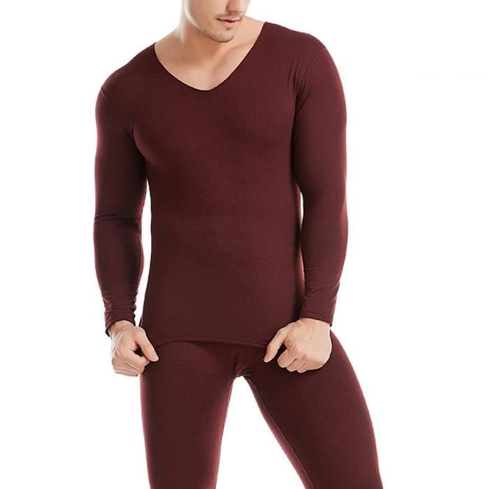 Maillot de corps Thermique Homme Elastique Sans Coutures Col V Manches Longues Sous Vetement Chaud Doux Respirant Vin rouge Vin rouge Cdiscount Pret a Porter