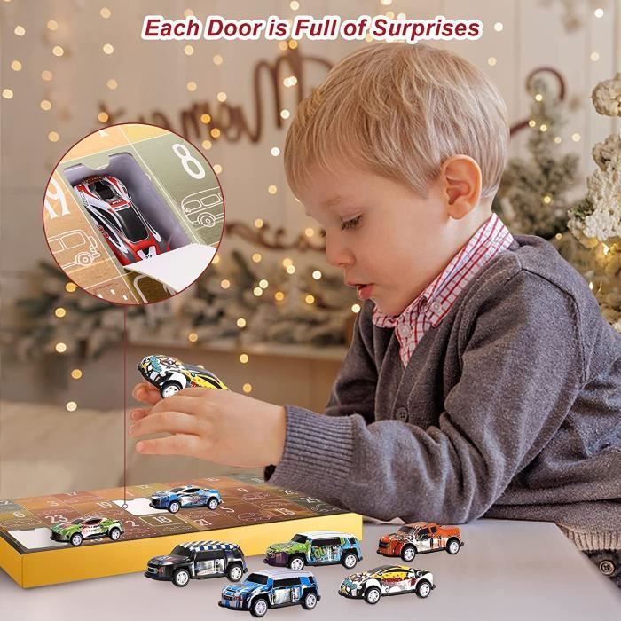 Calendrier De L'Avent Voitures Enfants - 24 Jours Avec 24 Voitures à Tirer - Jouet Surprise Noël Pour Garçons Et Filles