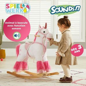 JOUET À BASCULE Licorne à bascule, animal avec étriers, selle et f JOUET À BASCULE Licorne à bascule, animal avec étriers, selle et f