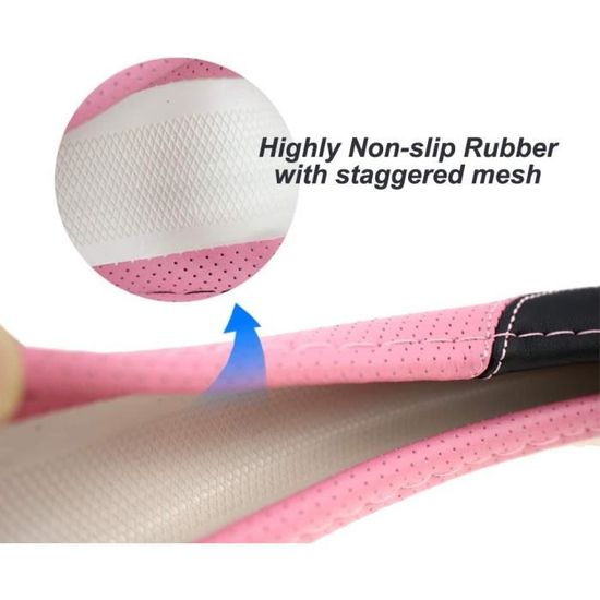 Housse de Volant Universelle 37-38 cm/Rose Excellent cadeau pour les femmes et les filles Couvre Volant en Cuir Accessoires de Protection du Volant Respirants Antidérapante 