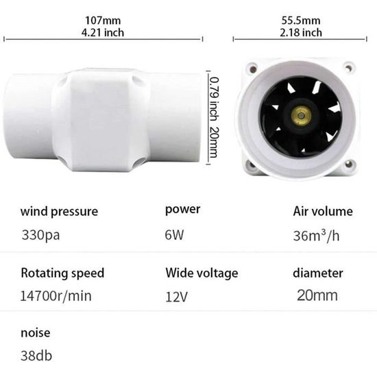 Ventilateur en ligne silencieux de 2 pouces, 50mm, Kit de conduit avec  filtre, souffleur de fumée d'admission, 220V, R7UA, 18W, 12V - AliExpress
