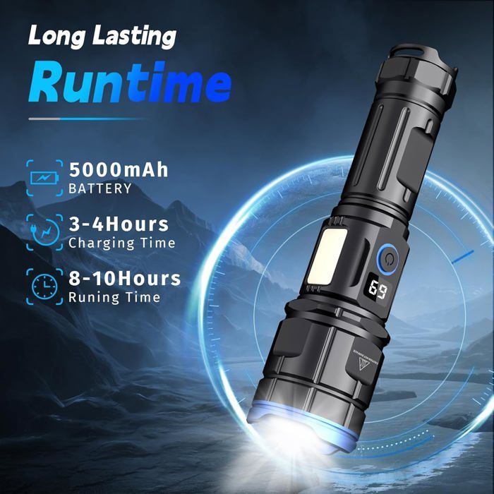 MAYTHANK Lampe Torche Led Ultra Puissante USB C Rechargeable Grande 4