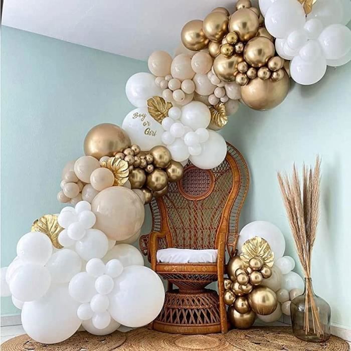 Arche Ballon Anniversaire,185 Arche A Ballon Blanc Et Or Ballon Beige