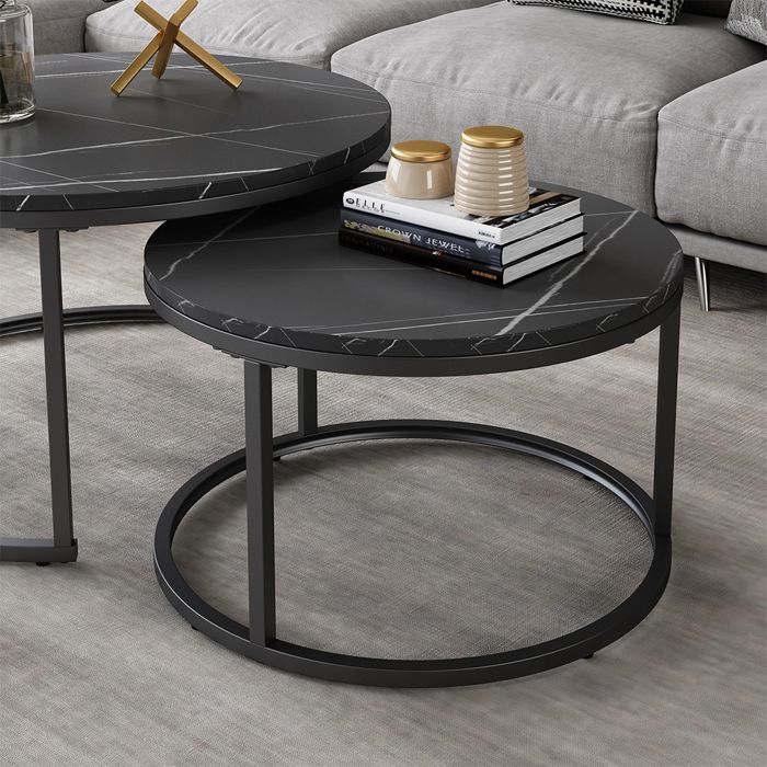 Vicco Set 2 Tables Basses Montréal - Bois Antique & Noir - Pliantes Et Gain De Place - 77x40 Cm + 57x35 Cm