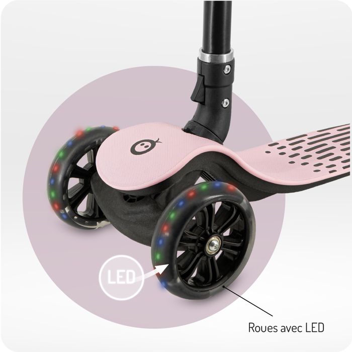 MoMi TOBIS Rider - Draisienne 4 Roues Enfant - Poids Max 20kg - Klaxon, Lumières Et Machine à Bulles - Rose - Dès 2 Ans