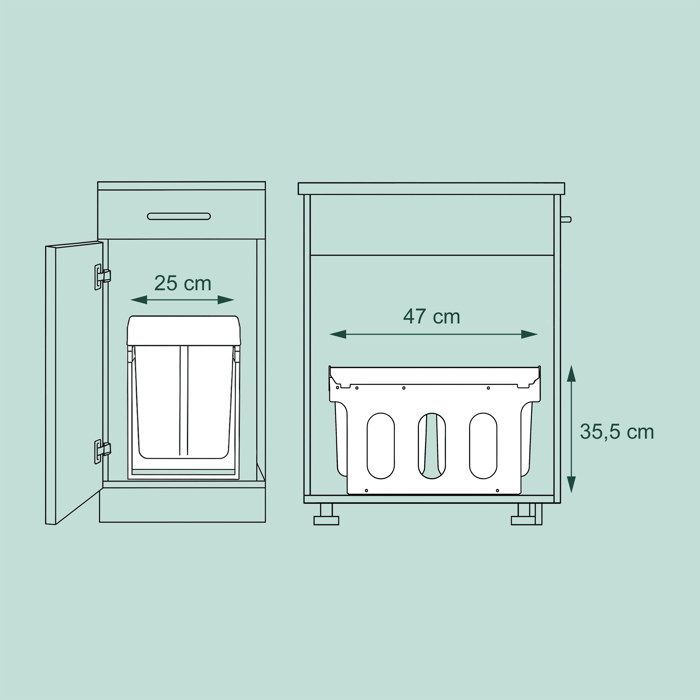 Relaxdays Poubelle Encastrable Coulissante, 2 Bacs, Système De Trie Pour Le Sous-évier, 2x8 L, 35,5 X 25 X 47 Cm, Noir - Maison
