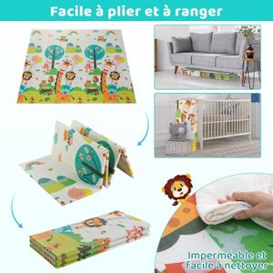 Tapis De Jeu Bébé 180x100cm - Mousse Épaisse Reversible - Imperméable, Pliable - Pour Intérieur Et Extérieur