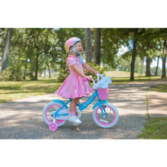 Test complet du vélo enfant Joystar 16 : roulettes et panier rose