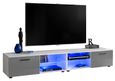 2x Meuble TV T32-100 - LED bleues - Gris Brillant & Blanc - Façades en Brillant - L200cm x H34.5cm x P45cm-0