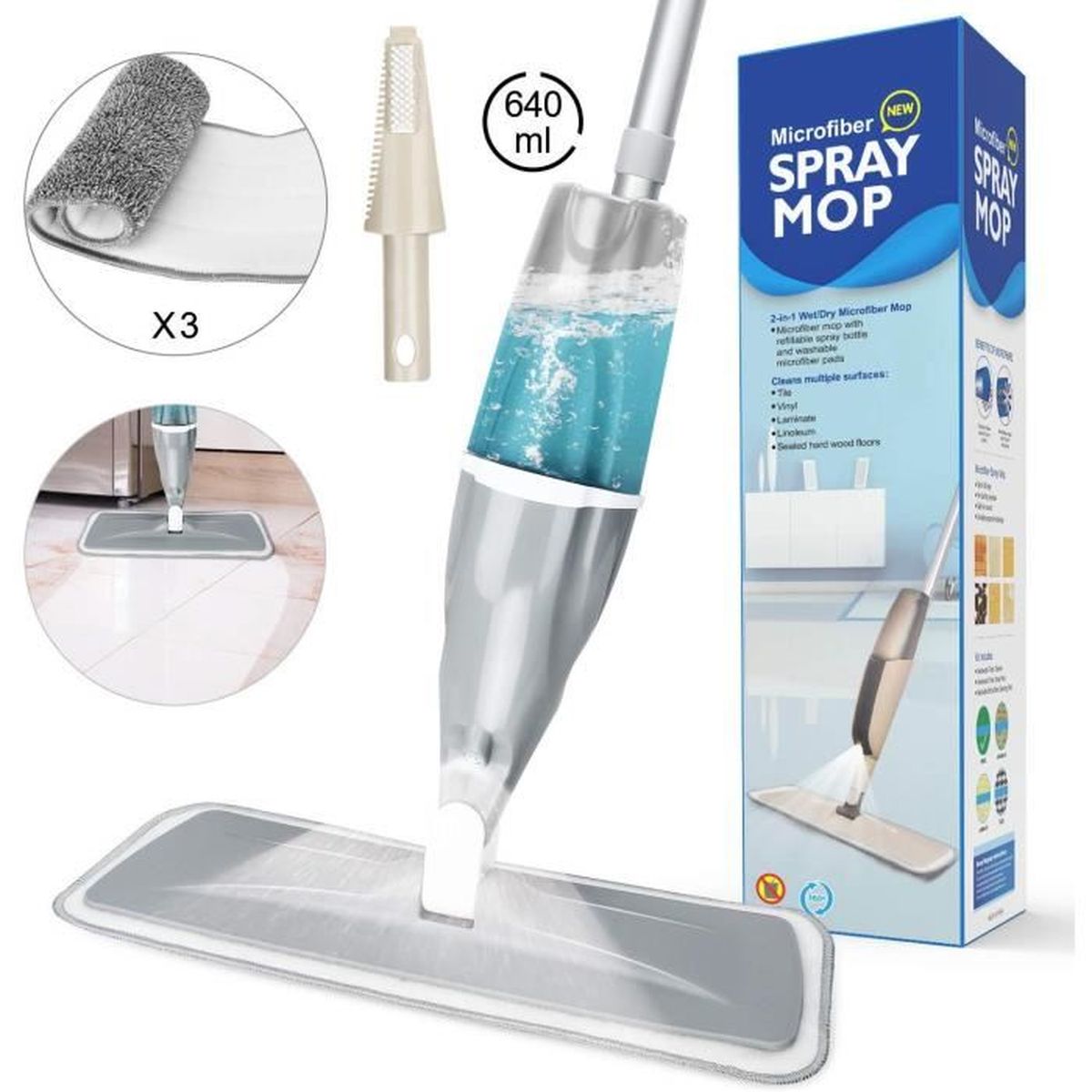 10ml Balai lave sol avec vaporisateur, Serpillière pour Nettoyage 10ml Balai lave sol avec vaporisateur, Serpillière pour Nettoyage