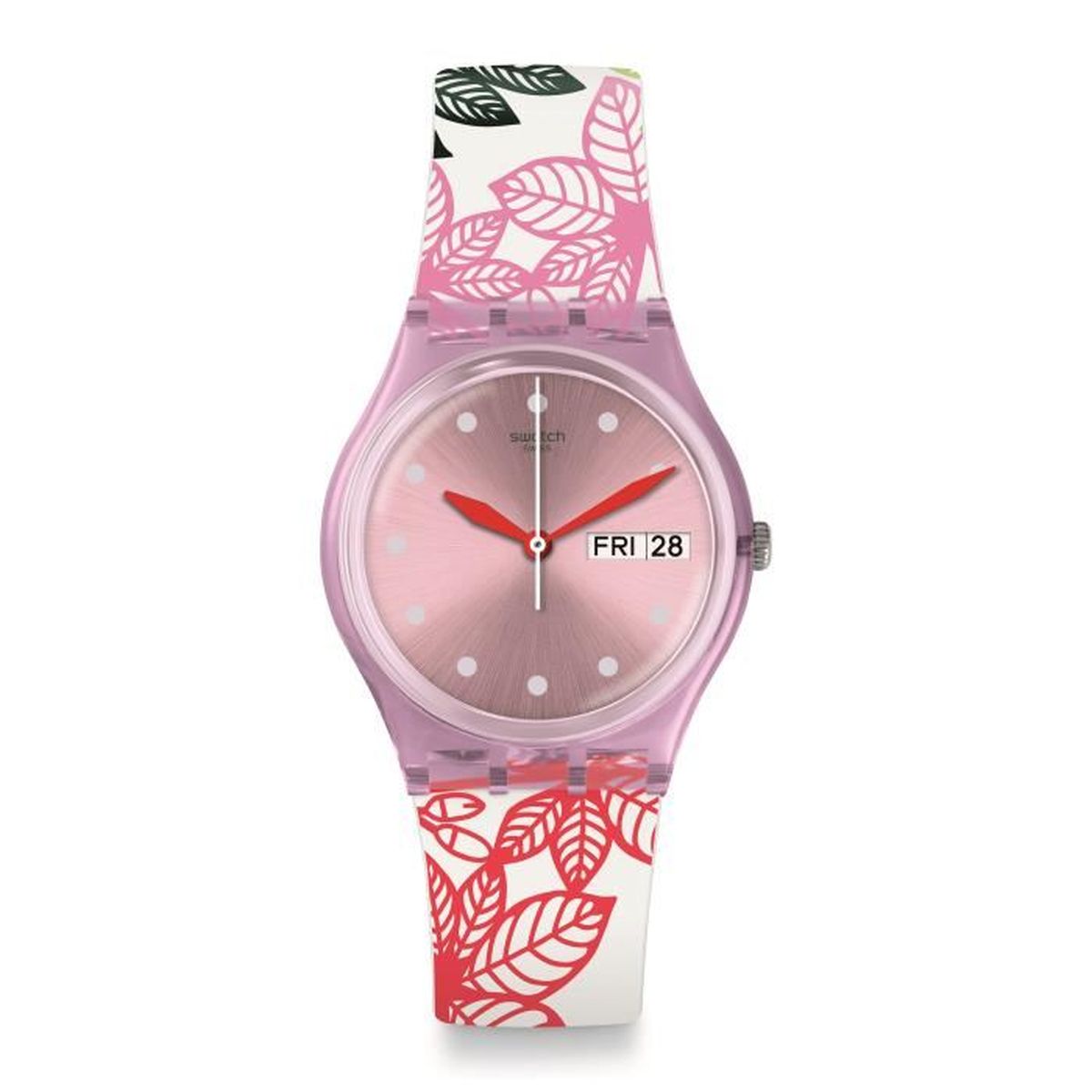 Swatch Summer Leaves - Montre Femme - Bracelet en Silicone - Cadran Rose -  Multicolore - Cadres Rose - GP702 34mm , - Achat/vente montre - Cdiscount