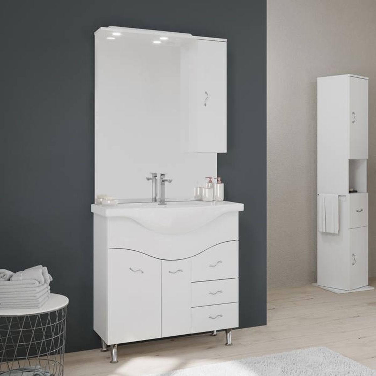 MEUBLELAVABO SALLE DE BAINS 86 CM, MIROIRARMOIRE COULEUR BLANC