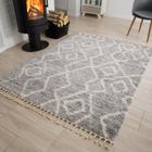 TAPISO Tapis Salon Poils Longs VERSAY Gris Crème Ethnique Polypropylène Intérieur 80x200 cm