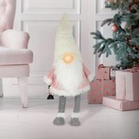 ECD Germany Gnome de Noël 80 cm Rose-Blanc Lanterne Nez LED Décoration de Poupée en Peluche sans Visage Longue Barbe Nain
