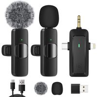 Microphone Cravate HMKCH sans Fil pour iPhone/Téléphone Android/Caméra/Ordinateur Portable, Micro Professionnel à Double Revers