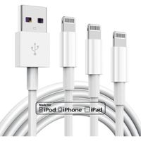 Chargeur pour iPhone 13 / 13 mini / 13 Pro / 13 Pro Max Cable USB Data Synchro Blanc 1m [Lot de 3]