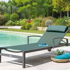 CHAISE LONGUE Transat - HESPERIDE - Ocala - Dossier inclinable - Roues - Jade/graphite