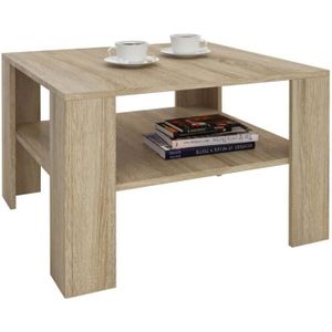 TABLE BASSE Table basse SEJOUR, table de salon de forme carrée avec 1 étagère espace de rangement ouvert, en mélaminé décor chêne sonoma