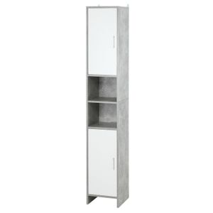Meuble Colonne Salle De Bain VOUNOT 180x20x20 Cm Blanc - Rangement Haut MDF Métal